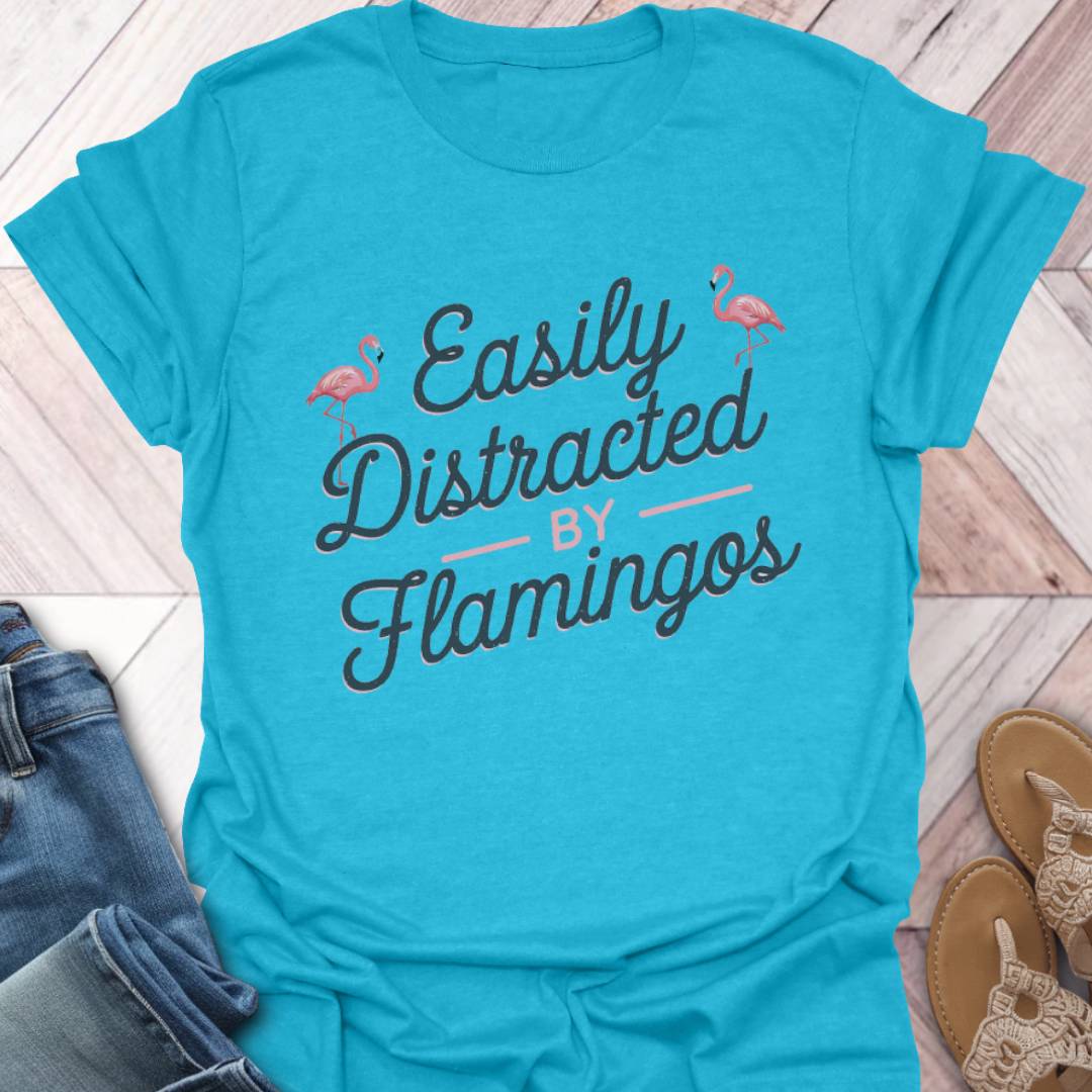 Distracted By Flamingos Retro T-Shirt