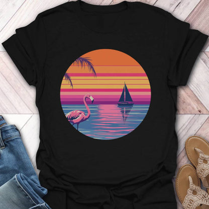 Flamingo Sunset Retro T-Shirt