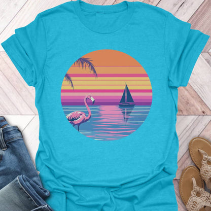 Flamingo Sunset Retro T-Shirt