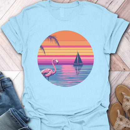Flamingo Sunset Retro T-Shirt