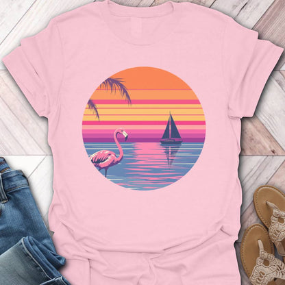 Flamingo Sunset Retro T-Shirt