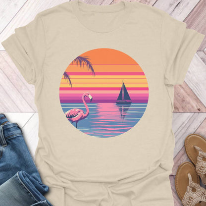 Flamingo Sunset Retro T-Shirt