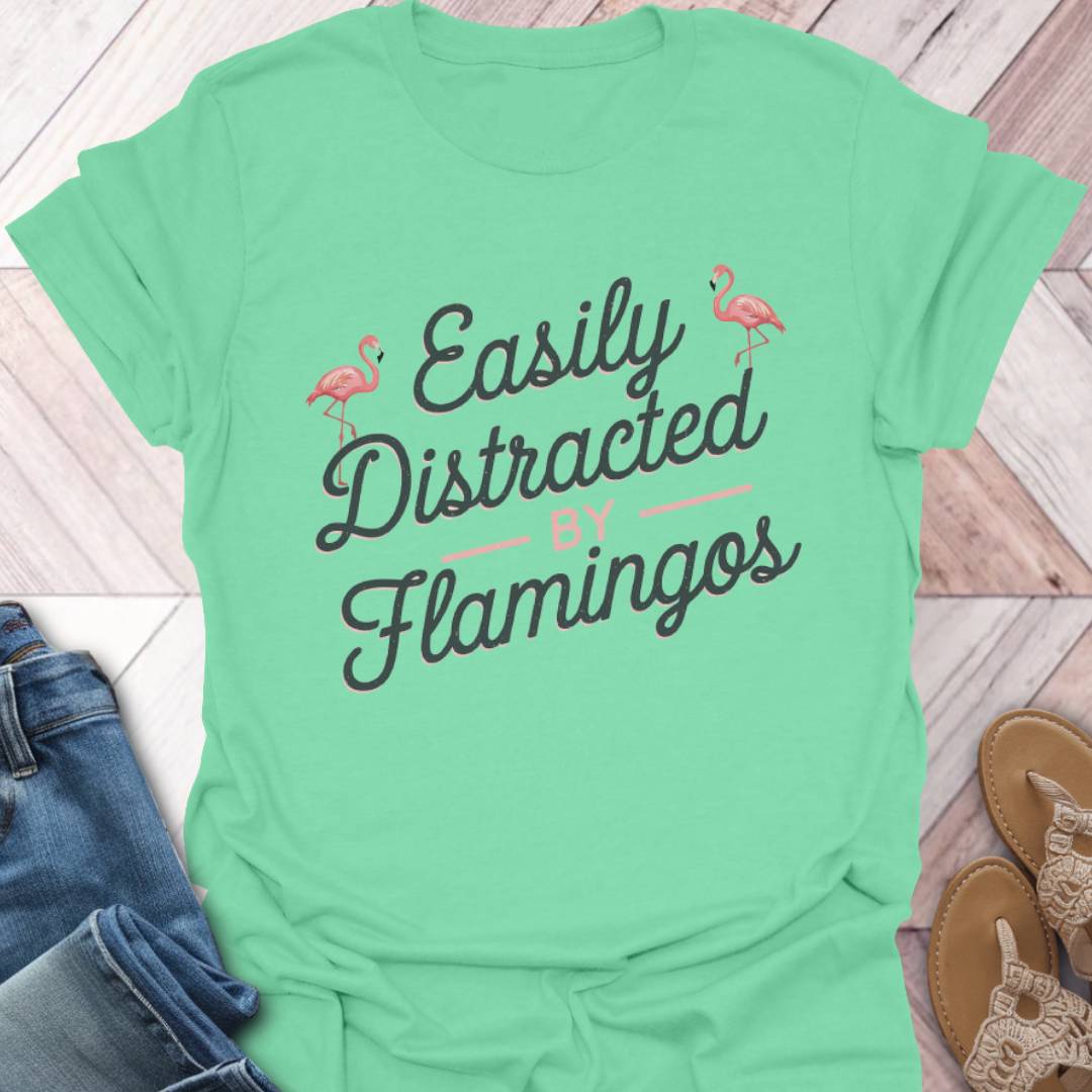 Distracted By Flamingos Retro T-Shirt