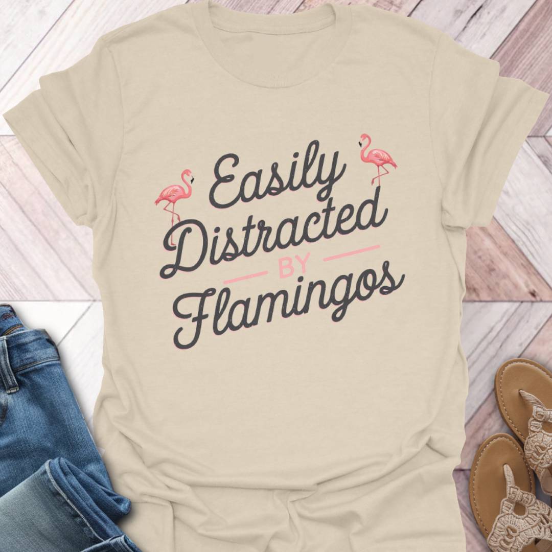 Distracted By Flamingos Retro T-Shirt
