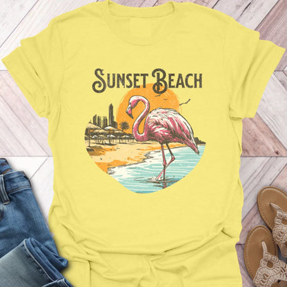 Sunset Beach Flamingo T-Shirt