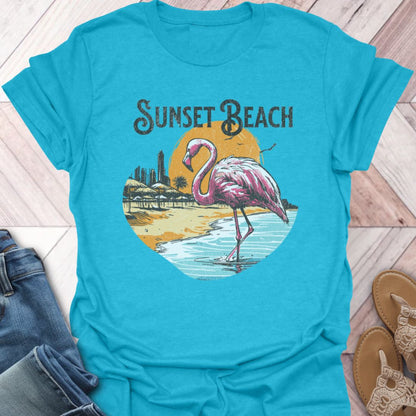 Sunset Beach Flamingo T-Shirt