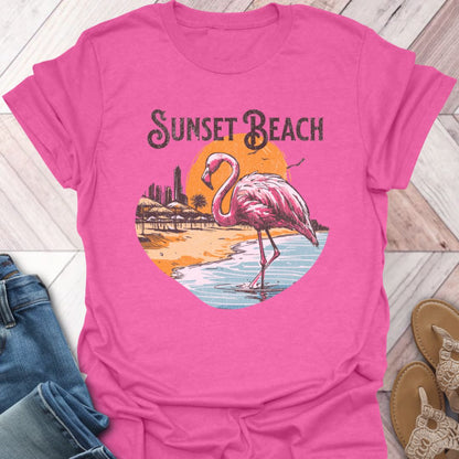 Sunset Beach Flamingo T-Shirt