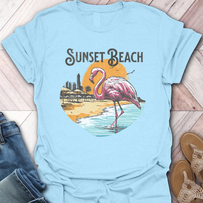 Sunset Beach Flamingo T-Shirt