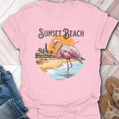 Sunset Beach Flamingo T-Shirt