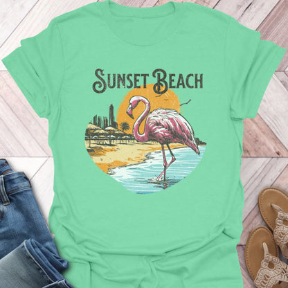 Sunset Beach Flamingo T-Shirt
