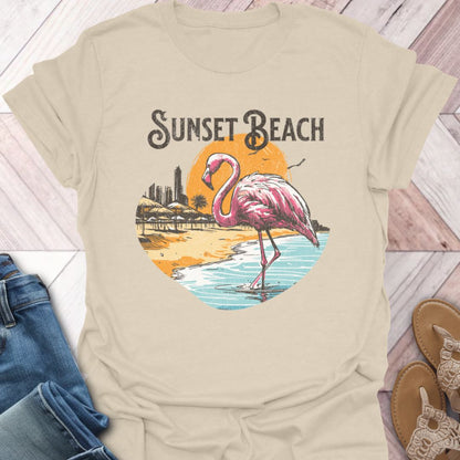 Sunset Beach Flamingo T-Shirt